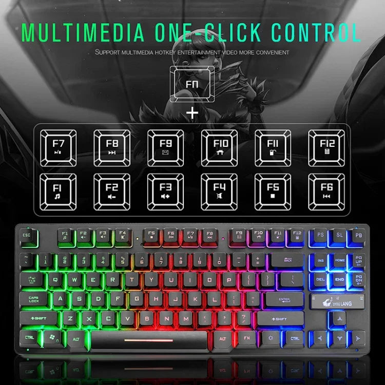 Bàn phím chơi game ZIYOULANG K16 87 phím đèn LED nhiều màu, chiều dài cáp: 1.5m, model K16