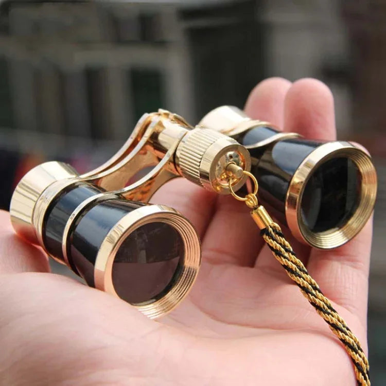 Ống nhòm cổ điển 3x25mm cho nữ xem kịch có dây xích, màu đen có dây xích