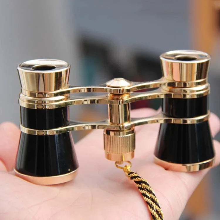 Ống nhòm cổ điển 3x25mm cho nữ xem kịch có dây xích, màu đen có dây xích