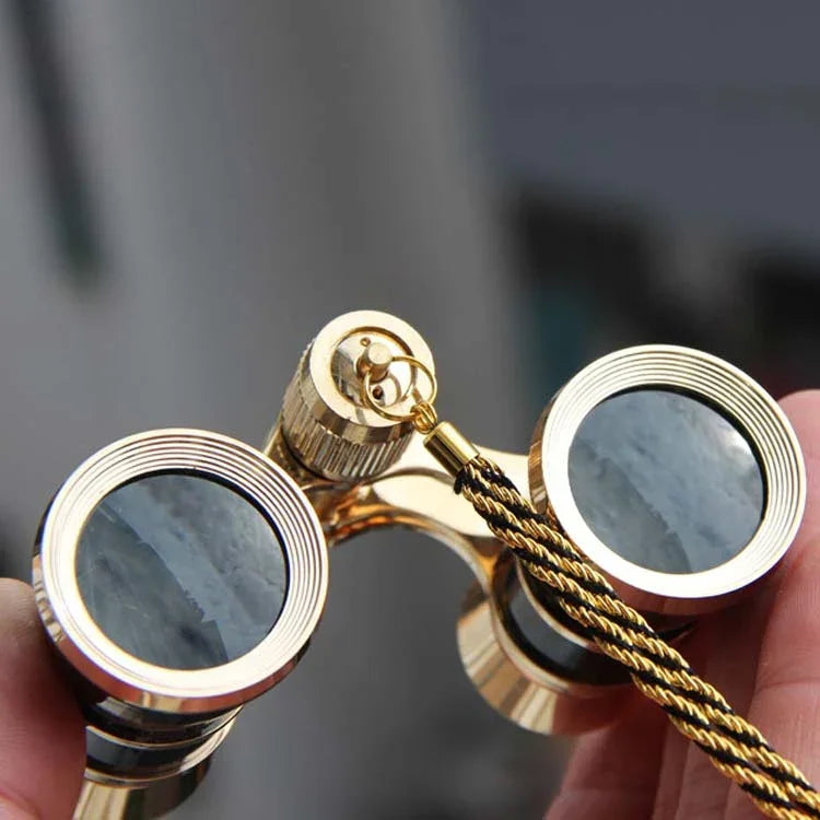 Ống nhòm cổ điển 3x25mm cho nữ xem kịch có dây xích, màu đen có dây xích