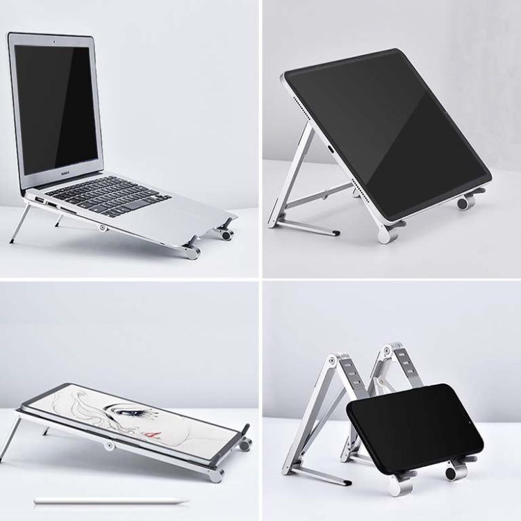 Giá đỡ laptop kim loại gập, mini, phẳng, nâng cao, màu xám, bạc