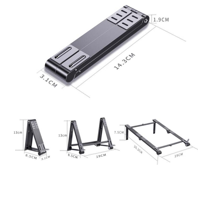 Giá đỡ laptop kim loại gập, mini, phẳng, nâng cao, màu xám, bạc