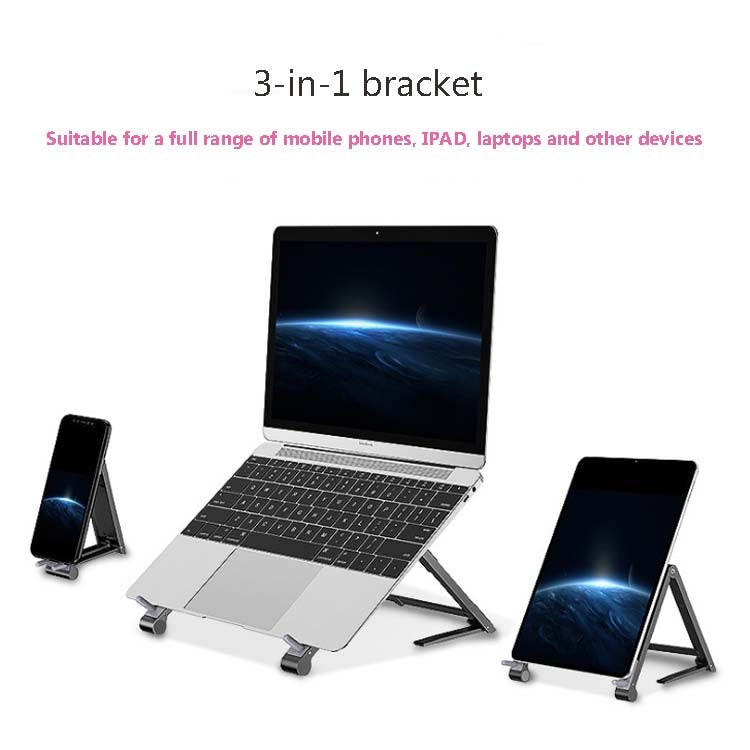 Giá đỡ laptop kim loại gập, mini, phẳng, nâng cao, màu xám, bạc
