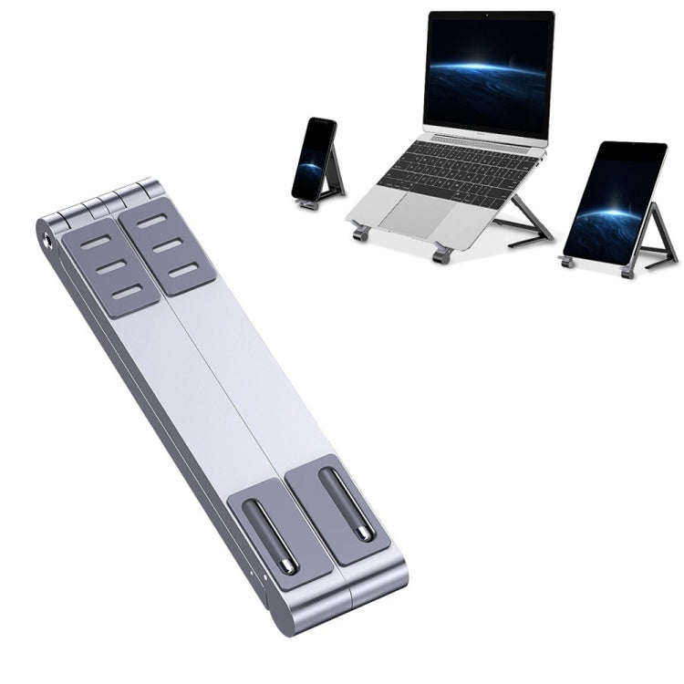 Giá đỡ laptop kim loại gập, mini, phẳng, nâng cao, màu xám, bạc