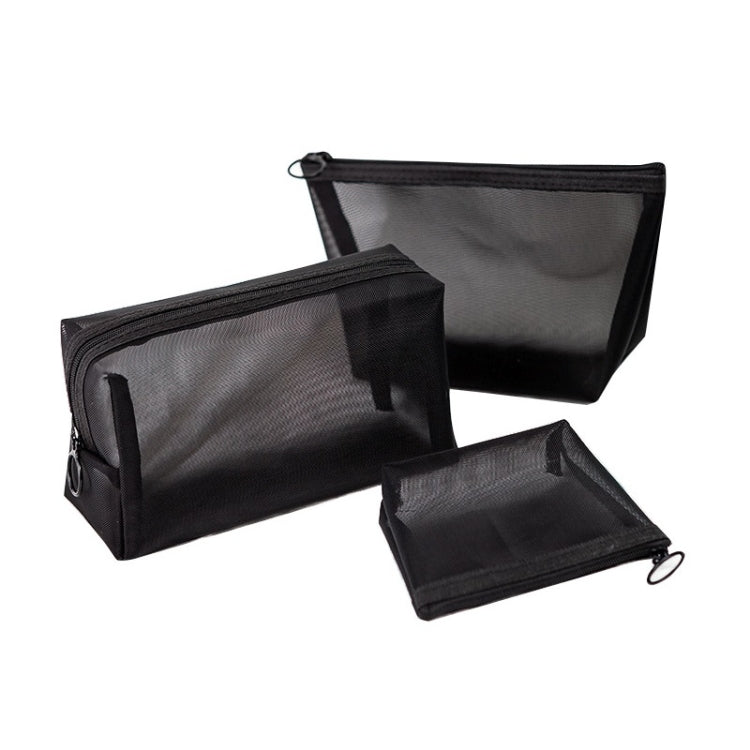 Bộ túi đựng mỹ phẩm lưới trong suốt màu đen ba món, dung tích lớn, túi đựng mỹ phẩm du lịch ba món