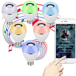 Bóng đèn LED âm nhạc E27 thông minh nhiều màu điều khiển từ xa đèn báo thức, đèn nhạc đa liên kết qua APP, APP + điều khiển từ xa
