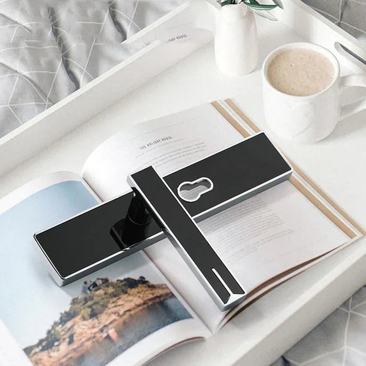 Khóa cửa trong nhà bằng hợp kim nhôm nam châm mạnh mẽ không tiếng ồn, tay cầm phần cứng khóa phòng ngủ, thân khóa nhỏ màu vàng đen 50, thân khóa nhỏ màu bạc đen 50