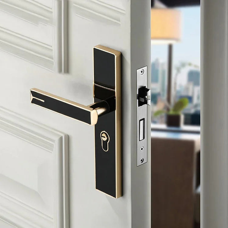 Khóa cửa trong nhà bằng hợp kim nhôm nam châm mạnh mẽ không tiếng ồn, tay cầm phần cứng khóa phòng ngủ, thân khóa nhỏ màu vàng đen 50, thân khóa nhỏ màu bạc đen 50