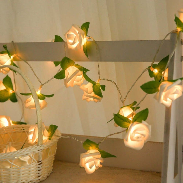 Dây Đèn LED Fairy Hoa Hồng Dùng Pin Trang Trí Tiệc Cưới Sinh Nhật Gia Đình, Màu Trắng Ấm, Ánh Sáng Trắng