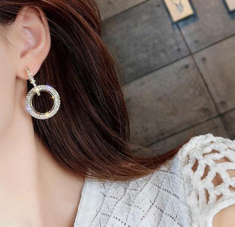 Bông Tai Pha Lê Đá Quý Hình Tròn Cho Nữ, Màu Vàng, Bạc