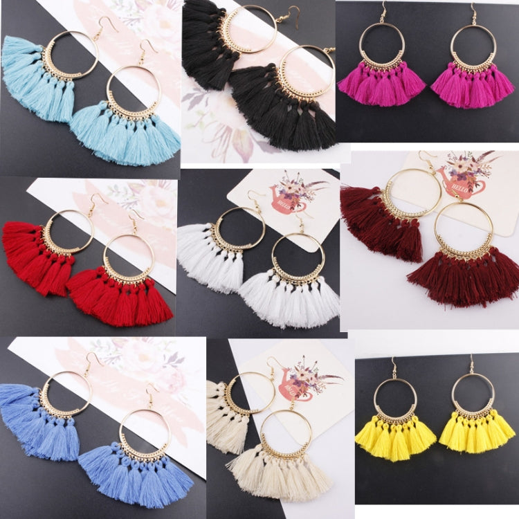 Bông Tai Tua Rua Nữ Phong Cách Dân Tộc Bông Tai Thả Lớn Bohemia Trang Sức Thời Trang Dây Bông Bông Dài Nhiều Màu, Trắng, Đỏ Rượu, Đen, Vàng, Be, Đỏ, Xanh Da Trời, Xanh Dương, Xanh Lá, Đỏ, Xanh Hoàng Gia, Hồng Nhạt