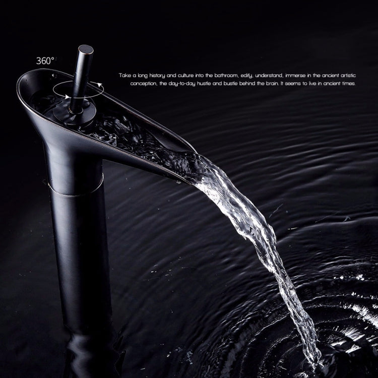 Vòi rửa lavabo phòng tắm kiểu thác nước nóng lạnh, 84535-1, loại cao 84535, màu đen 99529