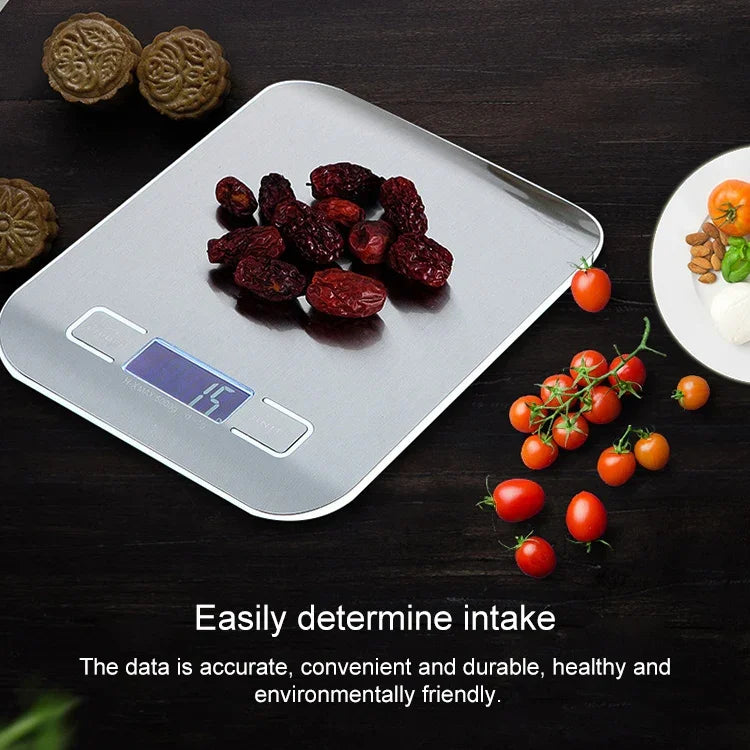 Cân nhà bếp đa chức năng bằng thép không gỉ với màn hình LCD, 5kg/1g, màu vàng hồng, 5kg/1g, màu bạc