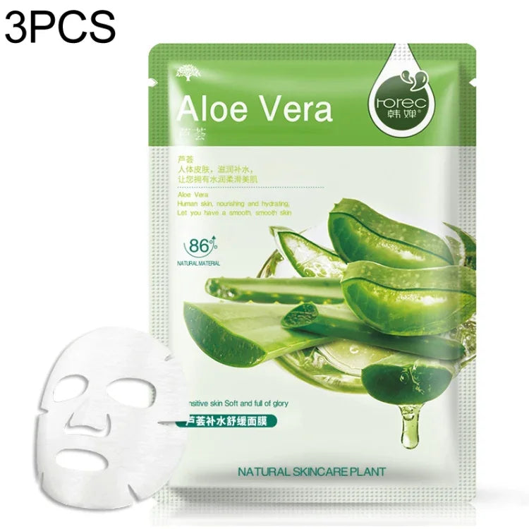 Bộ 3 mặt nạ chăm sóc da từ thực vật dưỡng ẩm, kiểm soát dầu, loại bỏ mụn đầu đen, mặt nạ bọc, chăm sóc da mặt, các loại: việt quất, nha đam, ô liu, mật ong, lựu đỏ, dưa leo