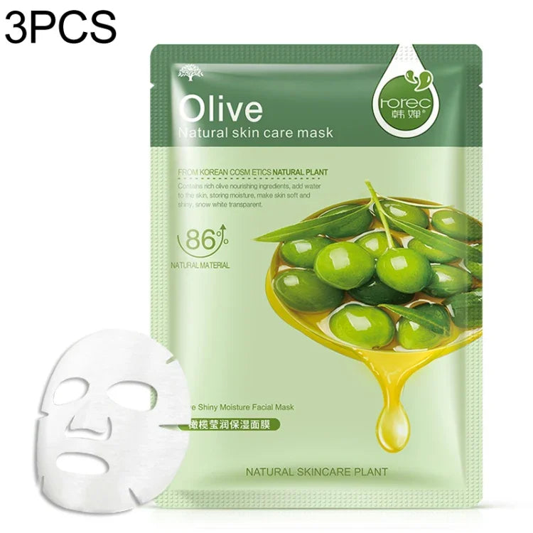 Bộ 3 mặt nạ chăm sóc da từ thực vật dưỡng ẩm, kiểm soát dầu, loại bỏ mụn đầu đen, mặt nạ bọc, chăm sóc da mặt, các loại: việt quất, nha đam, ô liu, mật ong, lựu đỏ, dưa leo