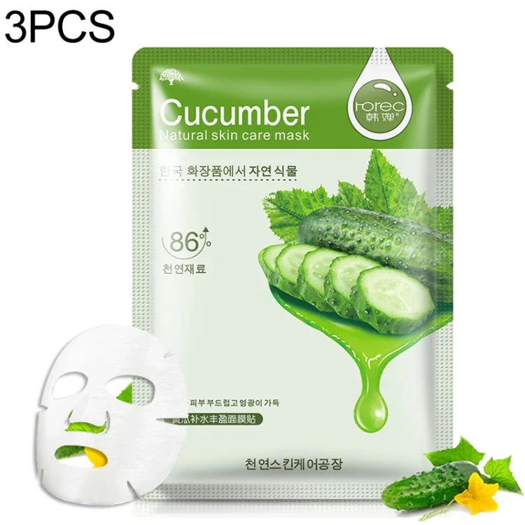 Bộ 3 mặt nạ chăm sóc da từ thực vật dưỡng ẩm, kiểm soát dầu, loại bỏ mụn đầu đen, mặt nạ bọc, chăm sóc da mặt, các loại: việt quất, nha đam, ô liu, mật ong, lựu đỏ, dưa leo