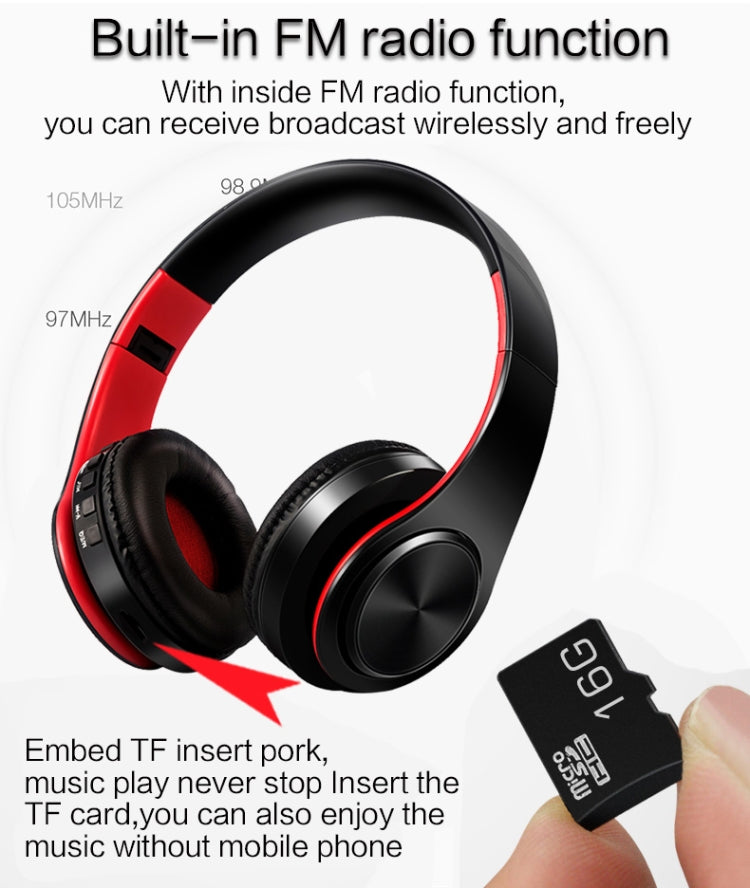 Tai nghe Bluetooth stereo HiFi không dây cho Xiaomi iPhone Samsung Tablet, có mic, Hỗ trợ thẻ SD & FM