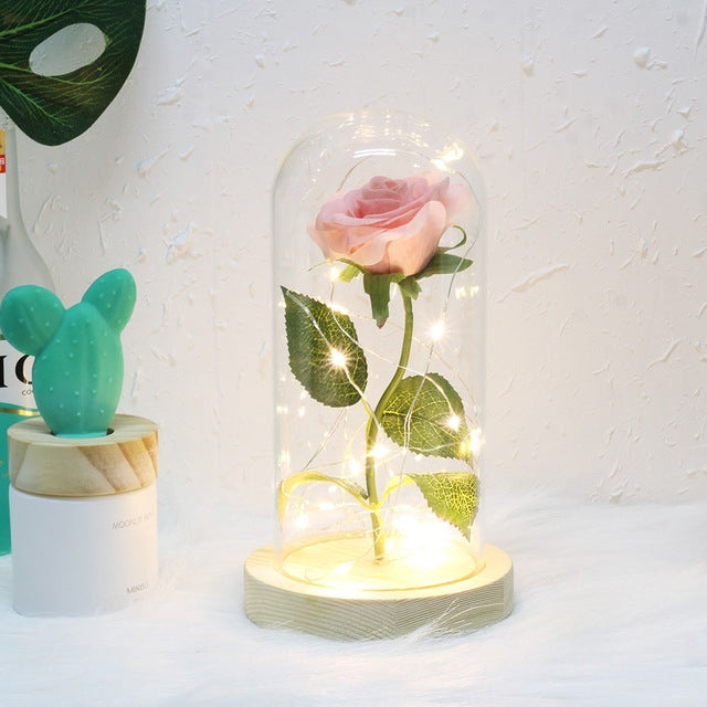 Đèn hoa hồng mô phỏng trang trí thủ công thủy tinh, quà tặng ngày Valentine