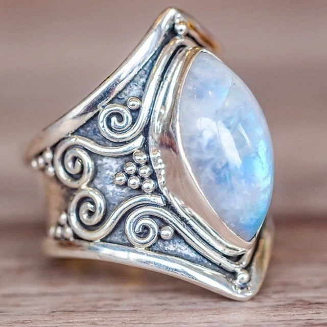 Vintage Silver Big Stone Ring for Women Fashion Bohemian Boho Jewelry, 10, 11, 5, 6, 7, 8, 9