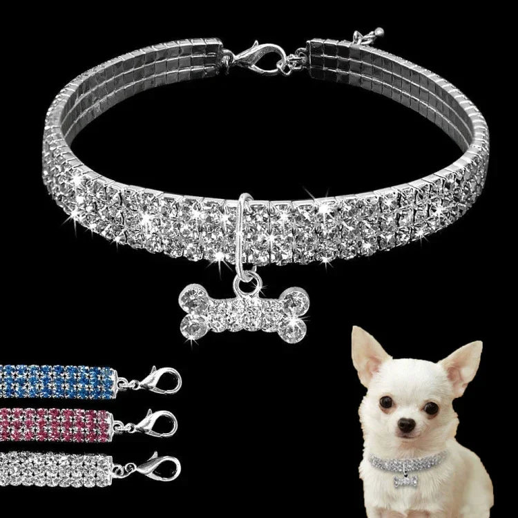 Vòng cổ chó đính đá lấp lánh, vòng cổ chó con Chihuahua pha lê, phụ kiện thú cưng cho chó nhỏ, L, M, S