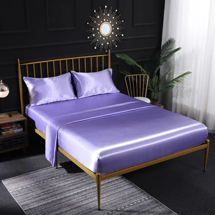 Bộ ga trải giường bốn món vỏ gối, ga phẳng, ga chun mô phỏng lụa băng tại nhà, US-Full/UK-D:138x190x35cm, US-Queen/UK-K:153x203x35cm, US-King:198x203x35cm, UK-SK:180x200x35cm, US-King: 198x203x35cm