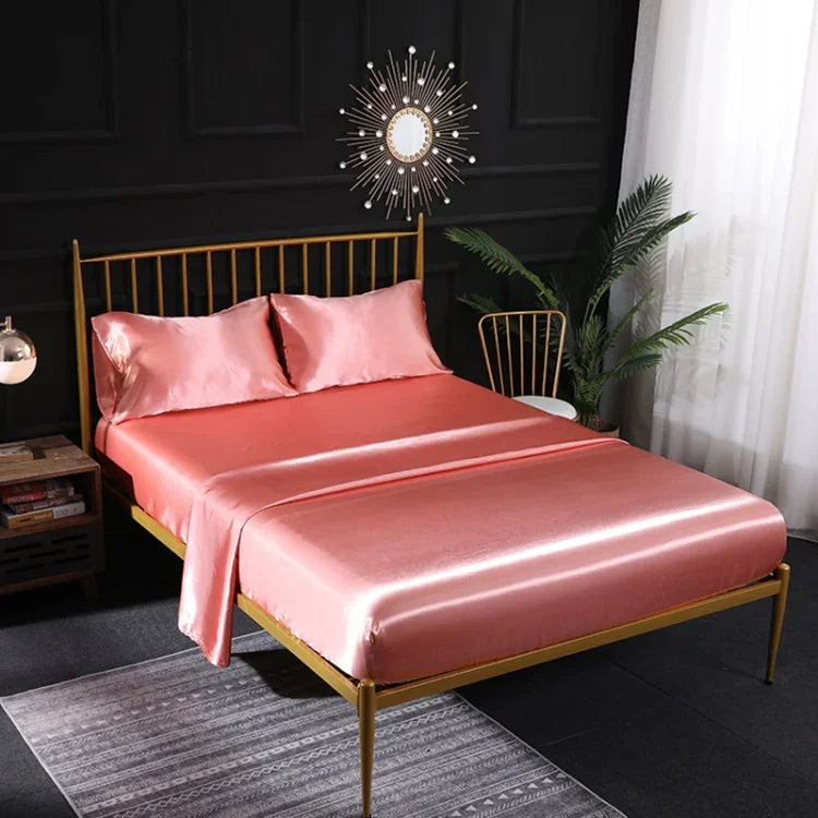 Bộ ga trải giường bốn món vỏ gối, ga phẳng, ga chun mô phỏng lụa băng tại nhà, US-Full/UK-D:138x190x35cm, US-Queen/UK-K:153x203x35cm, US-King:198x203x35cm, UK-SK:180x200x35cm, US-King: 198x203x35cm