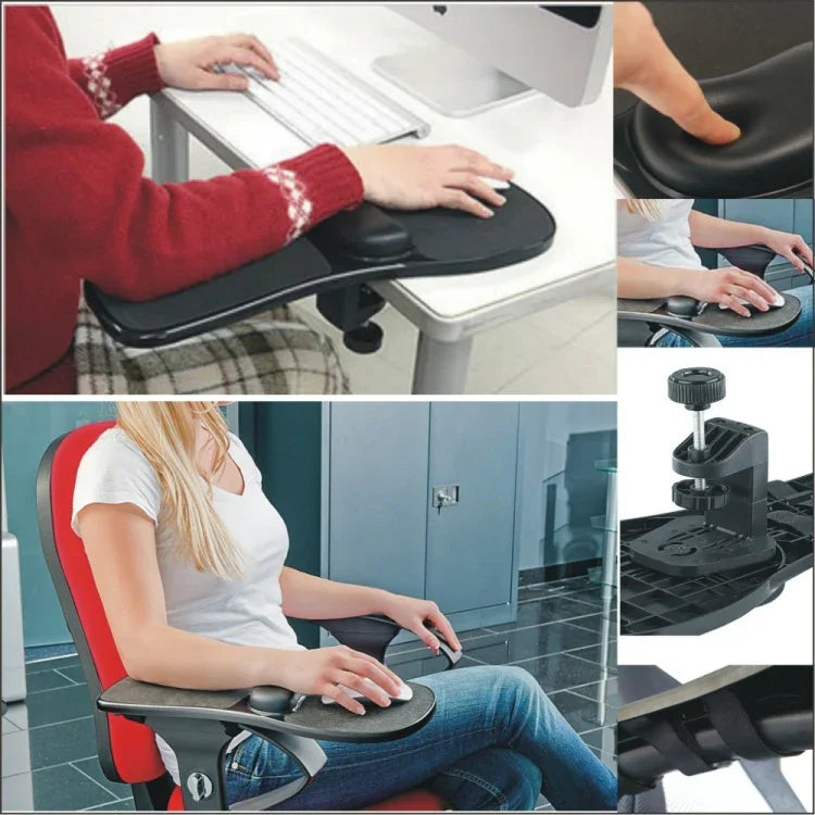 Khay chuột xoay cho máy tính để bàn và laptop, tấm đỡ khuỷu tay và cổ tay, lắp trên bàn và ghế
