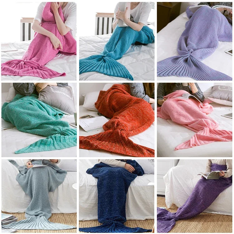 Chăn đuôi nàng tiên cá cho người lớn, chăn ngủ dệt kim siêu mềm, 90 X50cm, 140 X70cm