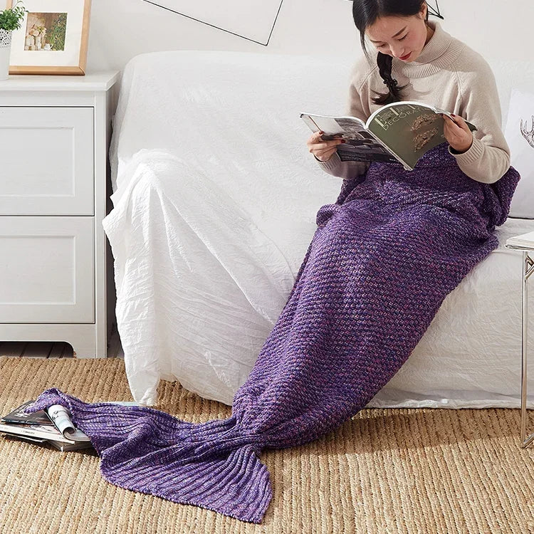 Chăn đuôi nàng tiên cá cho người lớn, chăn ngủ dệt kim siêu mềm, 90 X50cm, 140 X70cm