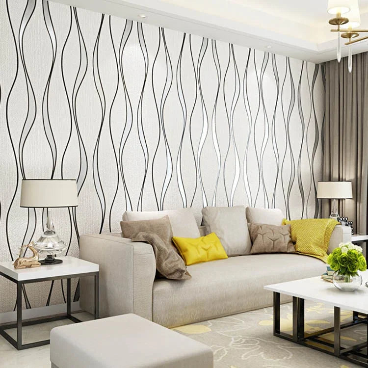 Giấy dán tường không dệt 3D sóng nước đơn giản trang trí nhà cửa