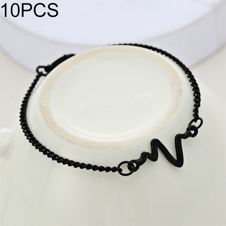 10 chiếc vòng tay cá tính đơn giản Bileklik Ecg hình tia sét, vòng tay tần số nhịp tim đôi, đen, vàng, bạc