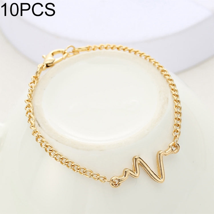 10 chiếc vòng tay cá tính đơn giản Bileklik Ecg hình tia sét, vòng tay tần số nhịp tim đôi, đen, vàng, bạc