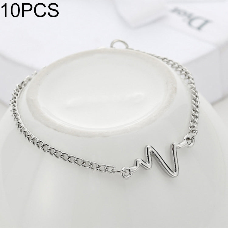 10 chiếc vòng tay cá tính đơn giản Bileklik Ecg hình tia sét, vòng tay tần số nhịp tim đôi, đen, vàng, bạc