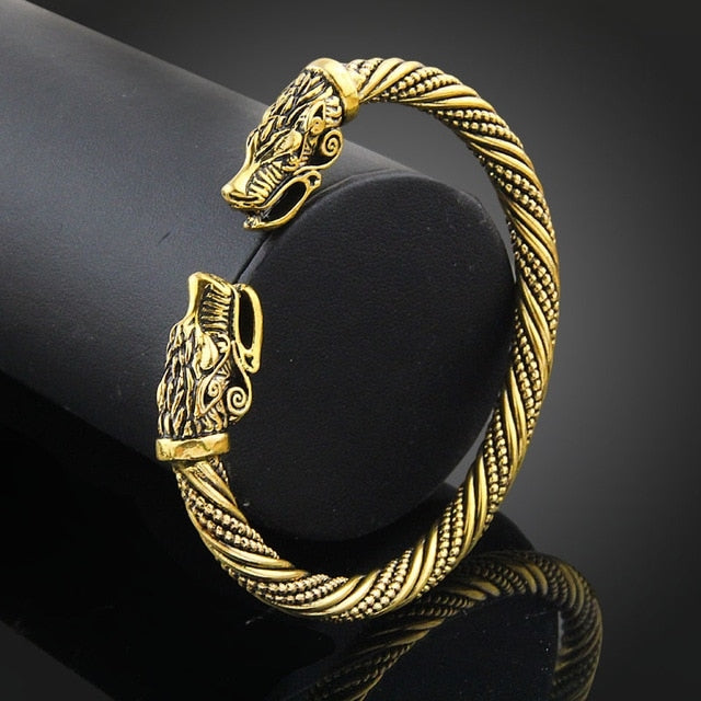 Men Wristband Cuff Wolf Head Viking Bracelet Jewelry Fashion Accessories