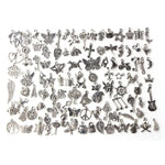 100 chiếc vòng tay châu Âu màu bạc cổ điển pha trộn, mặt dây chuyền charm thời trang DIY thủ công