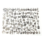 100 chiếc vòng tay châu Âu màu bạc cổ điển pha trộn, mặt dây chuyền charm thời trang DIY thủ công