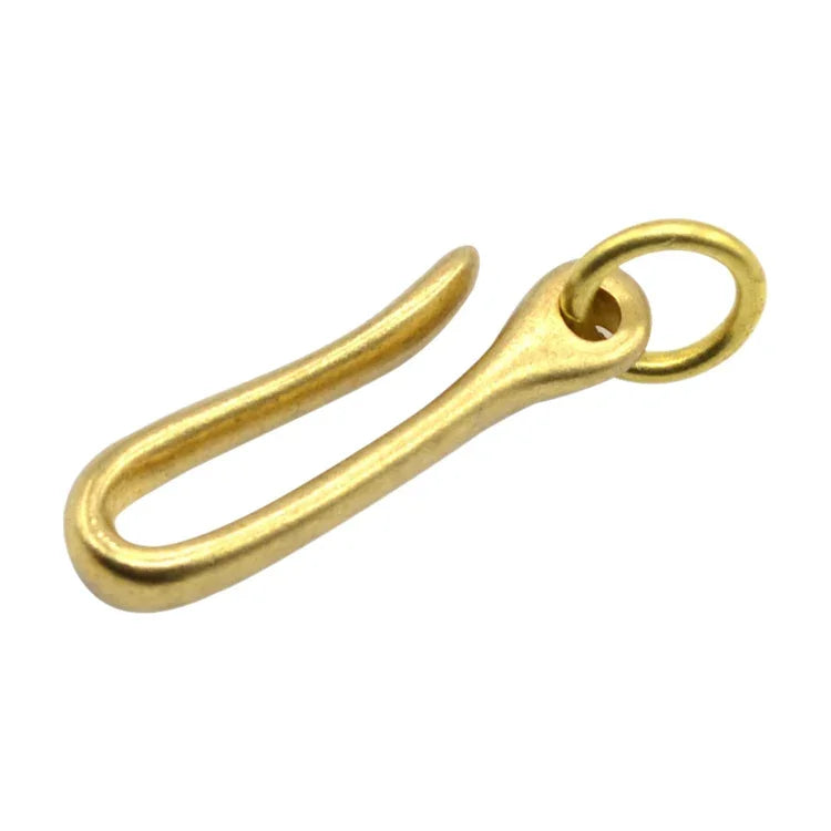 Móc khóa đồng thau nguyên khối kiểu cổ, móc U dây thắt lưng, dây ví, móc câu cá, 6cm có vòng đồng, 6cm không có vòng đồng
