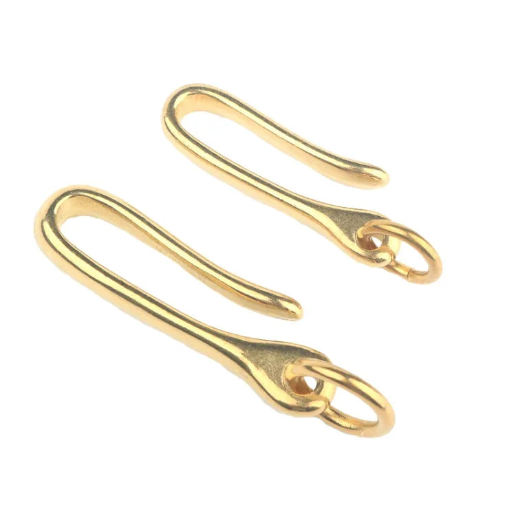 Móc khóa đồng thau nguyên khối kiểu cổ, móc U dây thắt lưng, dây ví, móc câu cá, 6cm có vòng đồng, 6cm không có vòng đồng