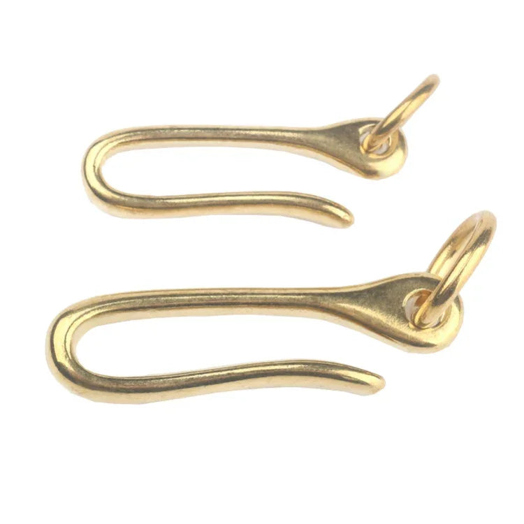 Móc khóa đồng thau nguyên khối kiểu cổ, móc U dây thắt lưng, dây ví, móc câu cá, 6cm có vòng đồng, 6cm không có vòng đồng