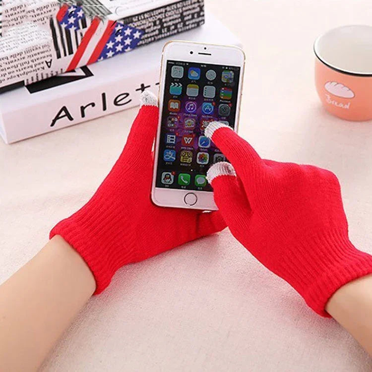 Găng tay cảm ứng mùa đông cho nữ và nam, ấm, dệt co giãn, giả len, dày, găng tay ngón đầy đủ, màu trắng, xám, đen, vàng, xanh hải quân, trắng trẻ em, đen trẻ em, A-xanh hải quân, A-đen, A-trắng, A-xám, B-xám, B-xanh, C-vàng, C-xanh, C-tím