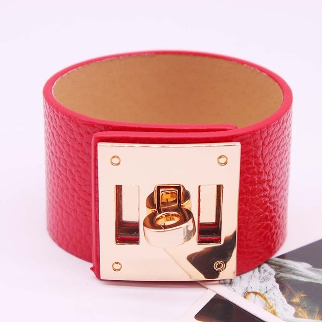 Vòng tay da rộng phong cách punk cho nữ, vòng tay bấm, 1, 2, 5, 6