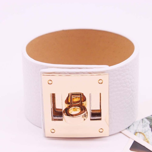 Vòng tay da rộng phong cách punk cho nữ, vòng tay bấm, 1, 2, 5, 6