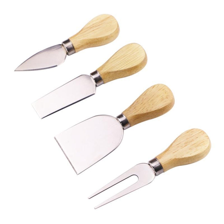 Bộ 4 dao cắt phô mai bằng thép không gỉ cán tre, dao cắt phô mai cán gỗ, bộ dao phô mai 4 trong 1