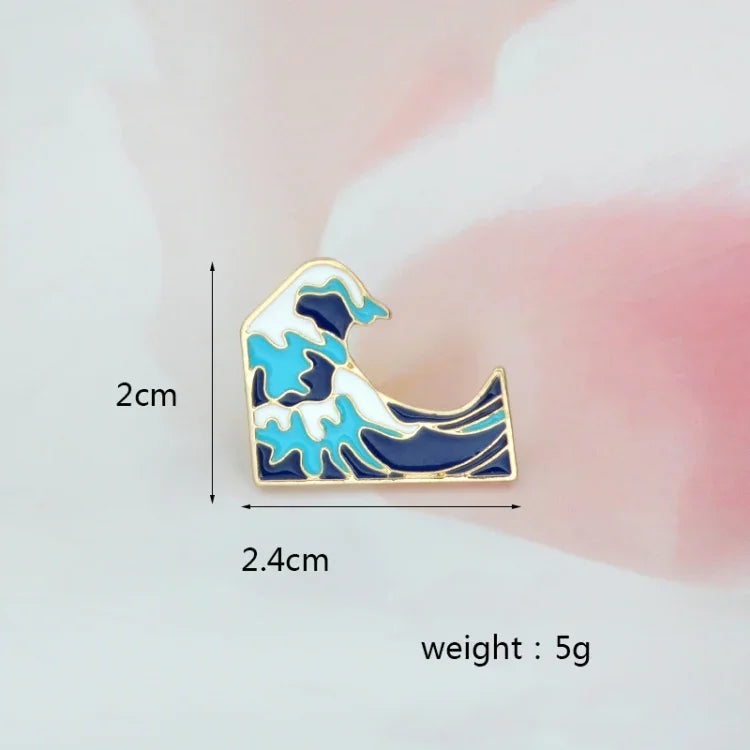 2 chiếc huy hiệu cài áo sóng xanh men tráng Cartoon kim loại cho áo khoác túi, 2 chiếc sóng