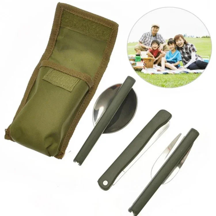 Bộ dụng cụ ăn mini di động ngoài trời, bộ dao dĩa gấp có thìa, dĩa, dao bằng thép không gỉ cho cắm trại dã ngoại