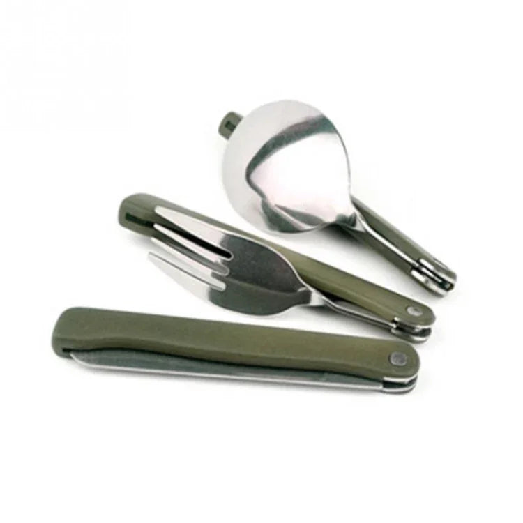 Bộ dụng cụ ăn mini di động ngoài trời, bộ dao dĩa gấp có thìa, dĩa, dao bằng thép không gỉ cho cắm trại dã ngoại