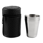Bộ cốc mini 4 trong 1 bằng thép không gỉ ngoài trời, cốc da di động cho đi bộ, cắm trại, du lịch, 30ML