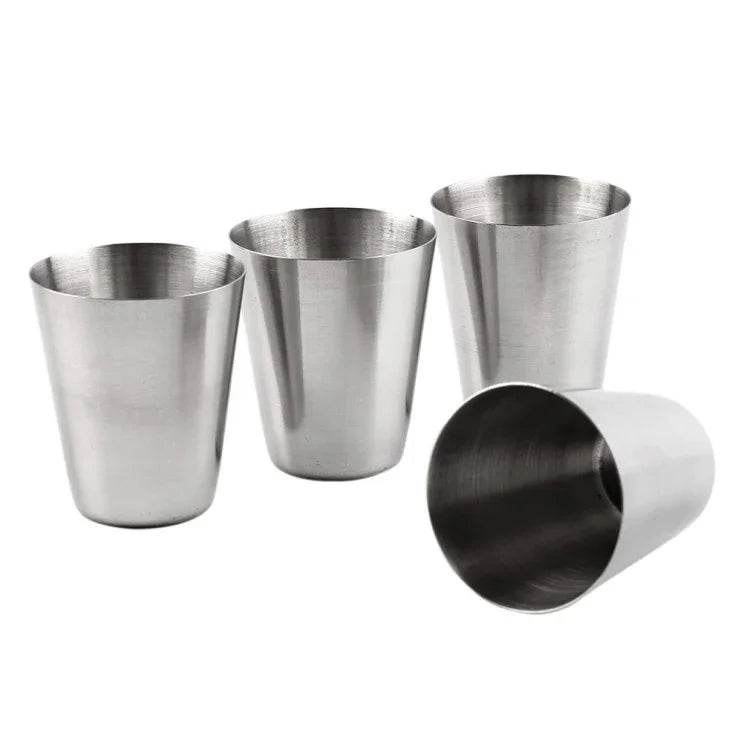 Bộ cốc mini 4 trong 1 bằng thép không gỉ ngoài trời, cốc da di động cho đi bộ, cắm trại, du lịch, 30ML