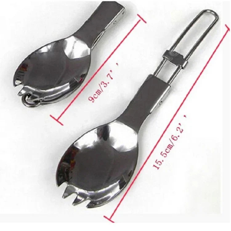 2 chiếc dao dĩa inox gấp dùng cho cắm trại ngoài trời, bộ đồ ăn dã ngoại