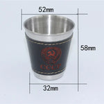 Bộ cốc du lịch dã ngoại 4 trong 1 70ml bằng thép không gỉ, cốc rượu vang bia ly whiskey da PU